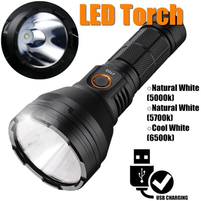 Torcia LED portatile bianca naturale bianca fredda Torcia LED ricaricabile USB esterna #Cool White (6500k) (bianco freddo, 6500K)
