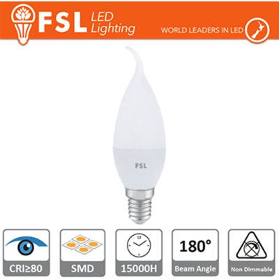 FSL - lampadina led soffio di vento 15000 ore 180° 220-240 volt 5,50 watt A+ CE E14 bianco caldo si lif flbt38b6w30k14
