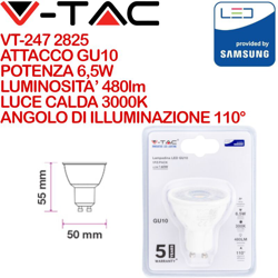 Faretto LED Chip Samsung GU10 6,5W 3000K (Blister 1 Pezzo) en oferta