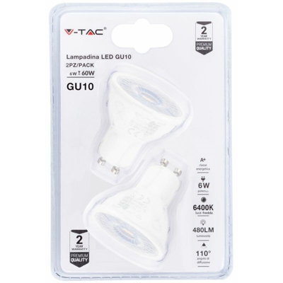Faretto LED GU10 6W 6400K (Blister 2 pezzi) - V-tac