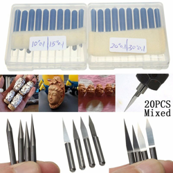 20pcs 10 ° 15 ° 20 ° 30 ° 0.1x3.175mm carburo PCB incisione lama punta da trapano fresa CNC precio