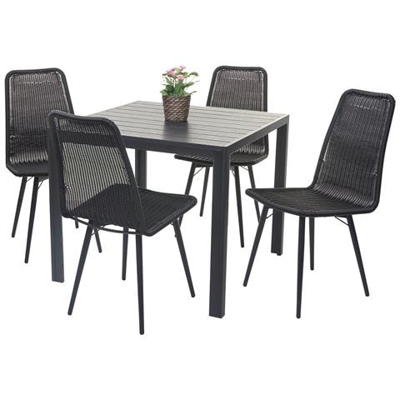 Set Tavolo Con 4 Sedie Hwc-f90 Polyrattan Wpc 76x90x90cm ~ Nero