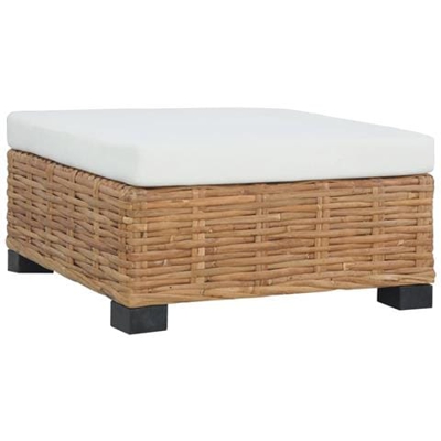 Poggiapiedi Con Cuscino In Rattan Naturale