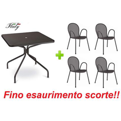 Prime - Tavolo Per Esterno Cambi 80x80 Cm In Ferro Zincato E Verniciato A Polveri - Colore Ferro Antico Fantasia 22 + 4 Poltrone Modello Ronda Con Bracciolo - Prodotto Made In Italy precio