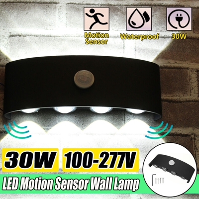 Lampada da parete LED 30W per illuminazione interna da interni con sensore di movimento 3000K NERO