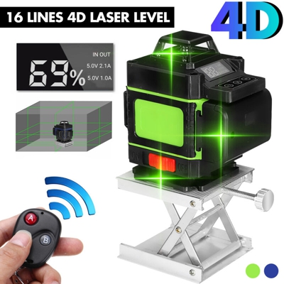 Drillpro - Display a LED 4D Livello laser Luce verde 360 ​​° Strumento di misurazione del livellamento automatico a croce a 16 linee