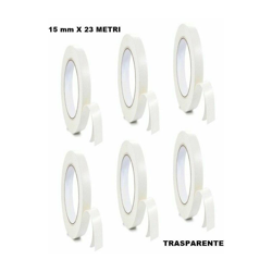 SET DI 6 ROTOLI DI NASTRO BIADESIVO TRASPARENTE SOTTILE 15 mm X 23 METRI en oferta