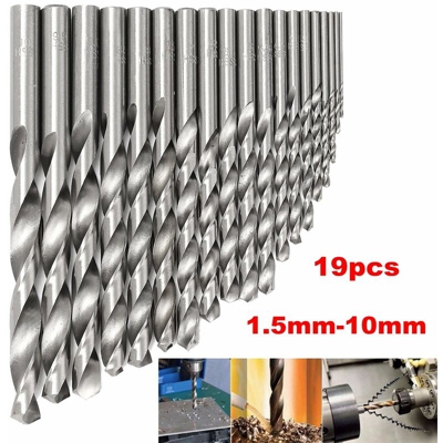 19pcs HSS Drill Bit 1.5-10mm Titanium Steel Drill Bit Rivestito Punte da trapano Fresa