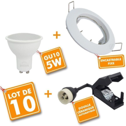 Eclairage Design - Set di 10 faretti da incasso fissi full white con GU10 LED 5W eq 40W | Température de Couleur: 6000K bianco freddo en oferta