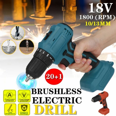 Drillpro - Cacciavite elettrico senza spazzole ricaricabile a doppia velocità da 18 V 10 / 13mm per utensili elettrici Makita adatto per batteria