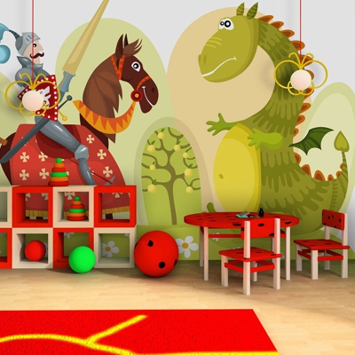 Fotomurale - Drago e cavaliere - 350x270
