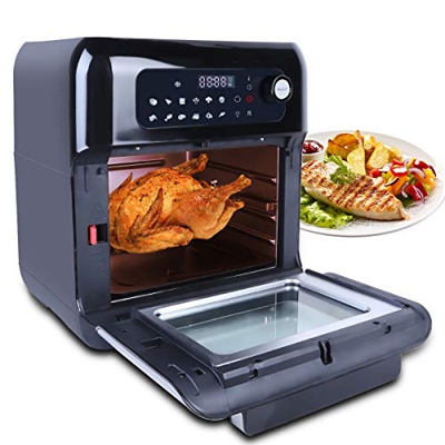 Uten Friggitrice ad aria 10L,Forno Rotante,Funzionamento con Manopola Touch Screen,Con Schermo Digitale,12 Modalità di Cottura,Set Accessori,1500W Ner