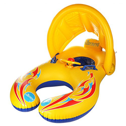 Hongci materassino a ciambella galleggiante per mamma e bambino, con parasole gonfiabile, anello di nuoto, giocattolo galleggiante da piscina (doppia  características