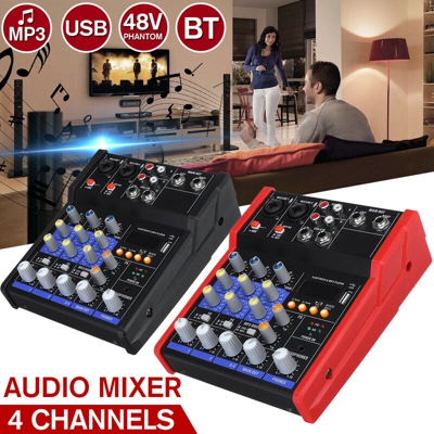Mixer professionale da studio mini audio USB Bluetooth a 4 canali 48V Console di missaggio (rosso)