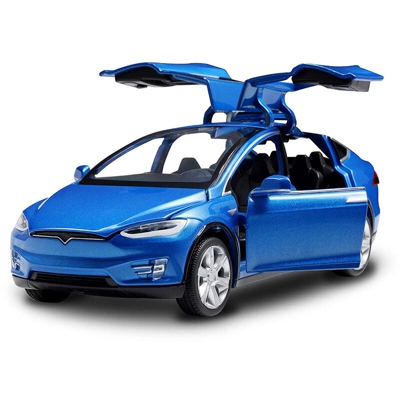 Tesla auto sportiva in lega modello di auto giocattolo per bambini 1:32 suono e luce tirare indietro modello di auto blu
