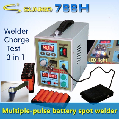 SUNKKO 788H-USB Saldatrice a punti a impulsi di precisione 18650 Saldatrice a batteria con LED Test batteria e funzione di ricarica + Test banca di