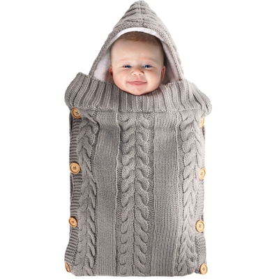 Inverno Autunno Sacco a pelo per bebè Bambini Toddler Sacco a pelo caldo Trapunta spessa in lana lavorata a maglia (grigio chiaro)