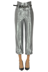 Metallic effect cropped trousers en oferta