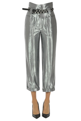 Metallic effect cropped trousers
