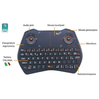 Mini I28 Wireless (layout Italiano) Mini Tastiera Retroilluminata Con Mouse Touchpad, Mouse Giroscopico, Uscita Audio Jack E Microfono Per Smart Tv, Mini Pc, Tv Box, Computer, Htpc, Console