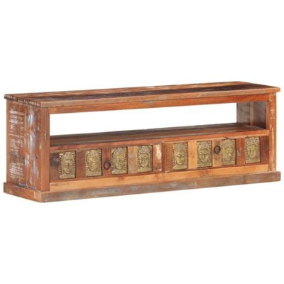Mobile Tv Decorato Con Buddha 120x30x40 Cm In Legno Di Recupero