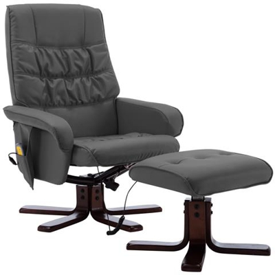 Poltrona Massaggio Reclinabile E Poggiapiedi Grigia Similpelle
