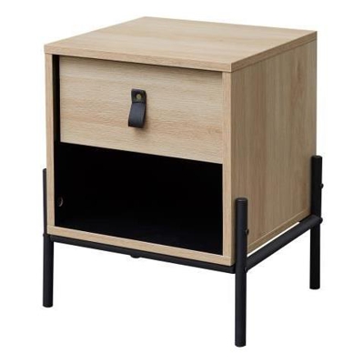 Comodino Per Bambini Workshop - 1 Cassetto E 1 Nicchia - Rovere / Nero - L39 X P35 X H 47 Cm