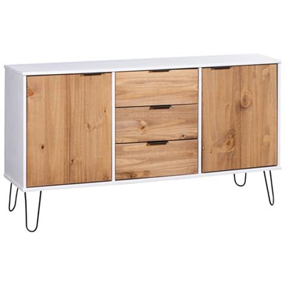 Credenza New York Range Bianca E Legno Chiaro Massello Di Pino