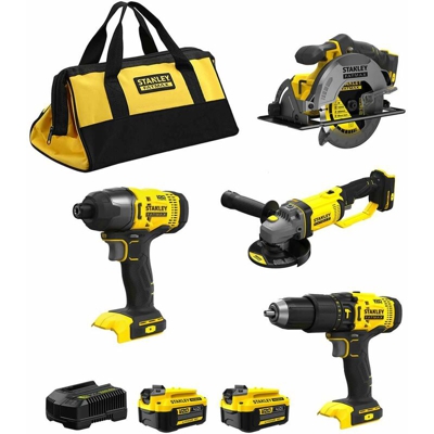 STANLEY FatMax Kit SFMCK469M2 (SFMCD711 + SFMCF800 + SFMCG400 + SFMCS500 + 2 x 4,0 Ah + Caricabatterie + Borsa XL)