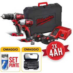 Kit Milwaukee 18V M18 BPP2C-402C, trapano avvitatore con percussione + avvitatore impulsi 1/4', 2 batterie 4.0Ah 18V + valigetta precio