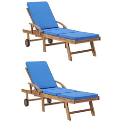 Lettini Prendisole Con Cuscini 2 Pz Legno Massello Di Teak Blu precio
