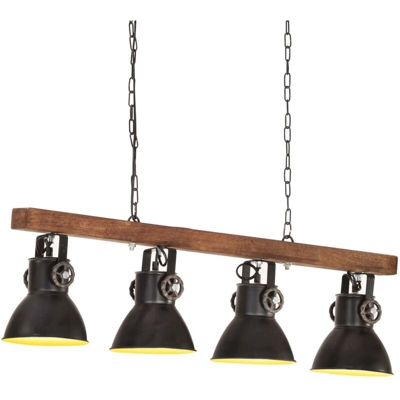 Lampada a Sospensione Industriale Nera E27 Legno di Mango - Nero - Youthup