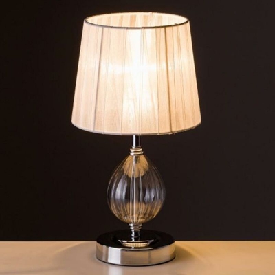 Lampada da tavolo Lume Comodino in Acciaio Cristallo e Tessuto Bianco Abatjour