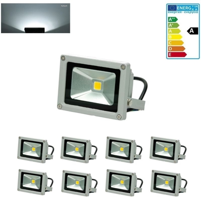 Ecd Germany - 8 x Faro faretto proiettore lampada a LED 10W color bianco freddo da esterno