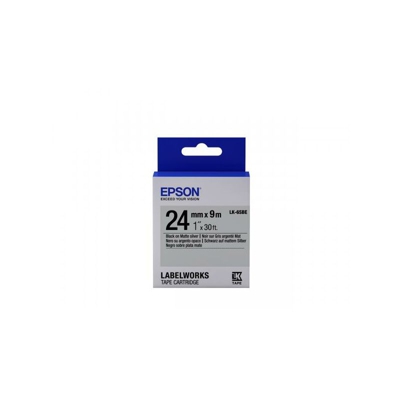 Epson Nastro fondo Opaco Argento per testo Nero 24/09 LK-6SBE