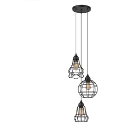 Lampada a sospensione vintage industriale in metallo con gabbia a 3 luci rustica características