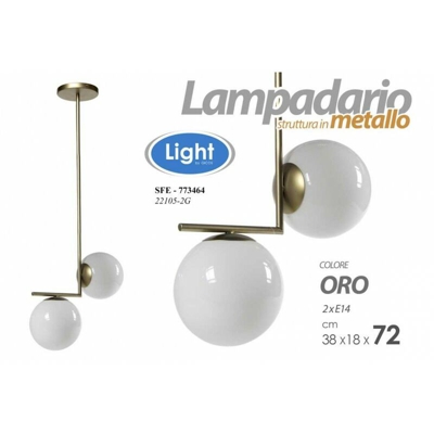 Lampadario moderno sfera oro cm 38 x 18 x 72