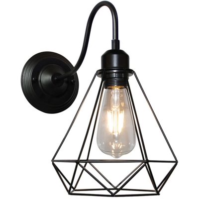 Applique Vintage Nero Industriale Diamante Plafoniera Gabbia in Metallo Lampada Retrò per Soggiorno Interno Cucina Corridoio Caffè 20cm