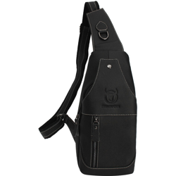 Drillpro - Herren Brusttasche Schultertasche Echtleder Reise Wandern Umhänge Borsa a tracolla (nero) características