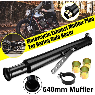 1x tubo silenziatore di scarico moto con riduttore per Harley Cafe Racer Bobber Chopper Custom
