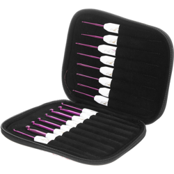 Set di 16 ferri da maglia in alluminio da 16 misure 1mm-6mm con borsa con cerniera características