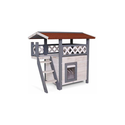dibea Casa per gatti loggia per gatti villa gatti nicchia gatti cuccia gatti con veranda e scaletta 77x50x73 cm grigio/bianco precio