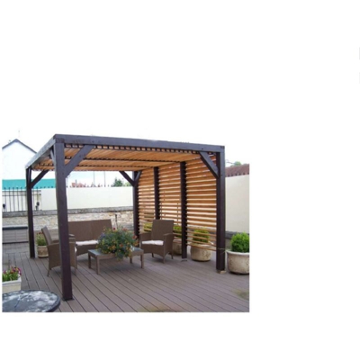 Habrita - Pergola gazebo foresta in legno lamellare , tetto e parete frangivista con veneziane mobili , dimensioni 339x312x217h - Foresta