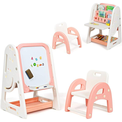 Cavalletto per Dipingere 2 in 1 Multifunzione per Bambini Altezza Regolabile, Libreria Bambini Lavagna Doppia Faccia , con Sedia e Accessori en oferta