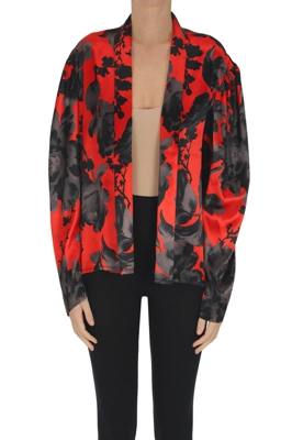 Flower print silk open blouse