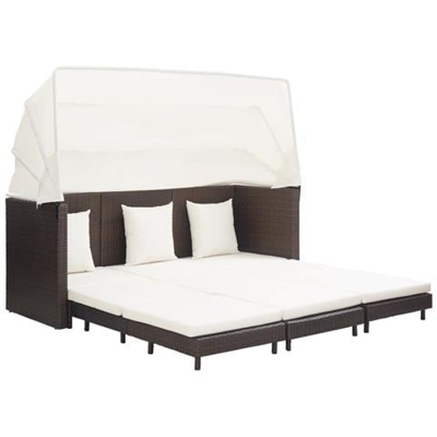 Divano Letto A 3 Posti Estendibile Con Tetto Polyrattan Marrone