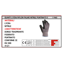 Oreca - Guanti Lycra/Nylon Nitrile Puntinato Tg 9 características