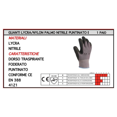 Oreca - Guanti Lycra/Nylon Nitrile Puntinato Tg 9