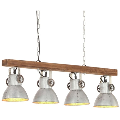 Lampada a Sospensione Industriale Argento E27 Legno di Mango - Argento - Youthup