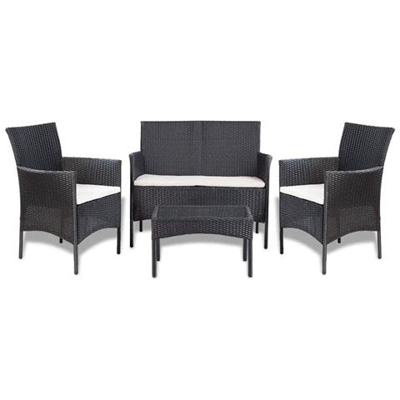 Set Divani Da Giardino 7 Pz Polyrattan Nero E Bianco Crema